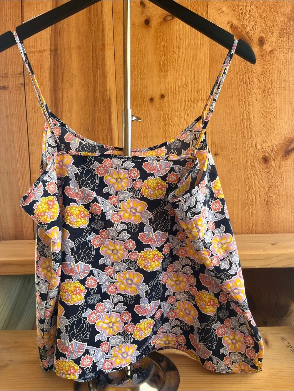 Wild Pearl Navy Floral Spaghetti-Strap Flowy Tank with Yellow and Pink Blooms